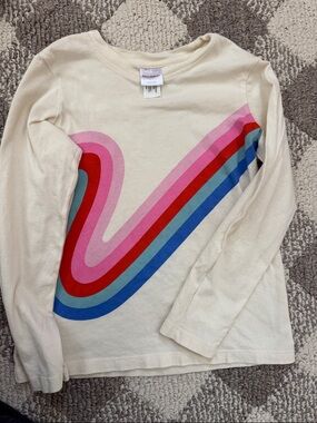 Hanna Andersson Cream Long Sleeve Tee with Retro Rainbow Stripe 6-7
